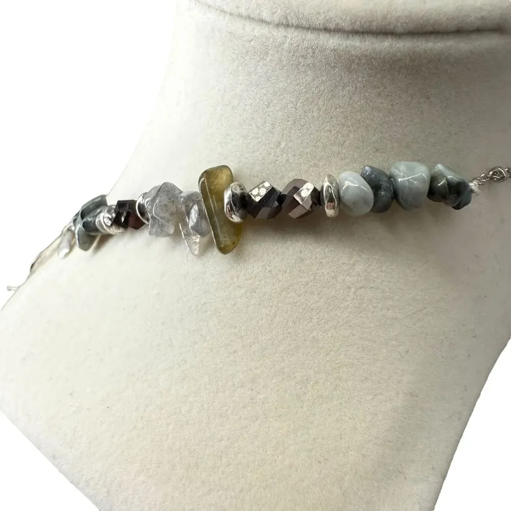 J. Jill Tassel Necklace Beaded Stone Silver Tone Faceted Charm Boho Long 36” NWT - Picture 5 of 9